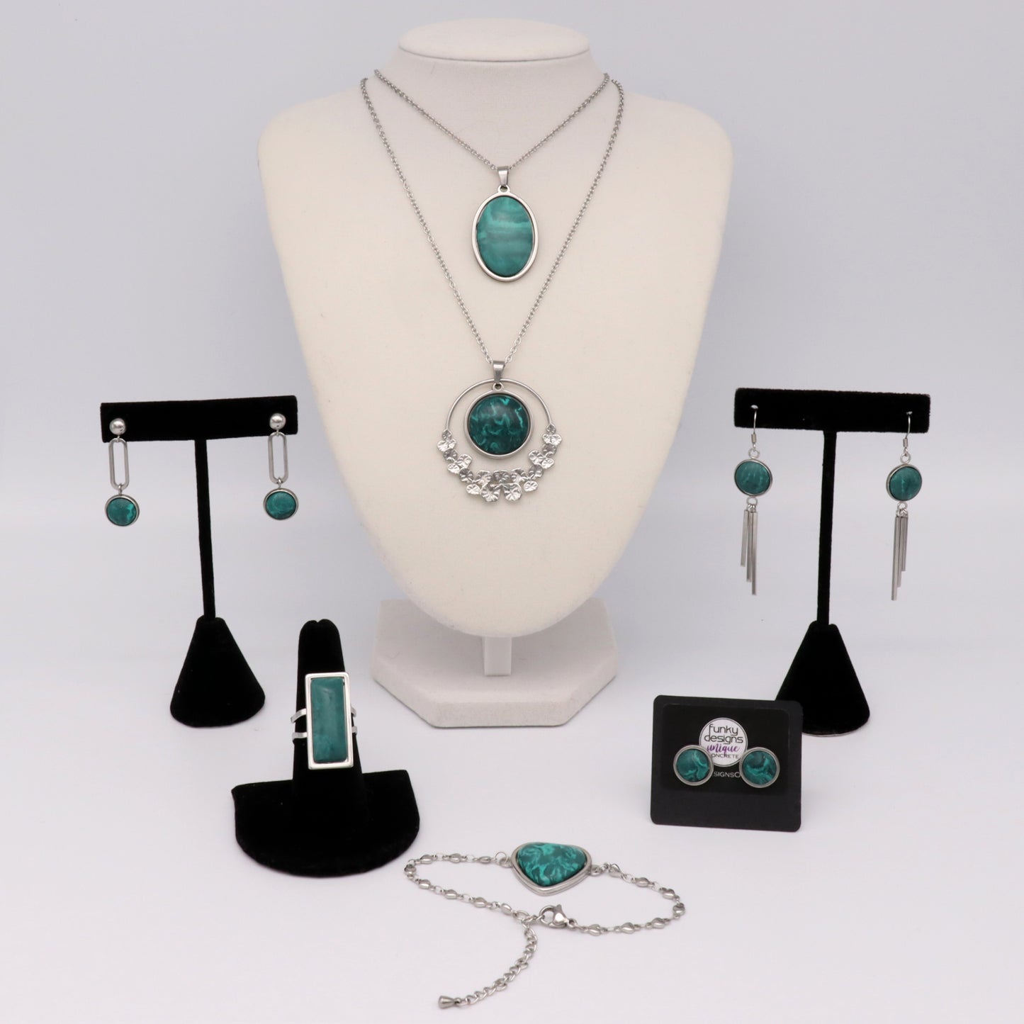 Deep Green Concrete & Steel Jewelry Collection - April 2025