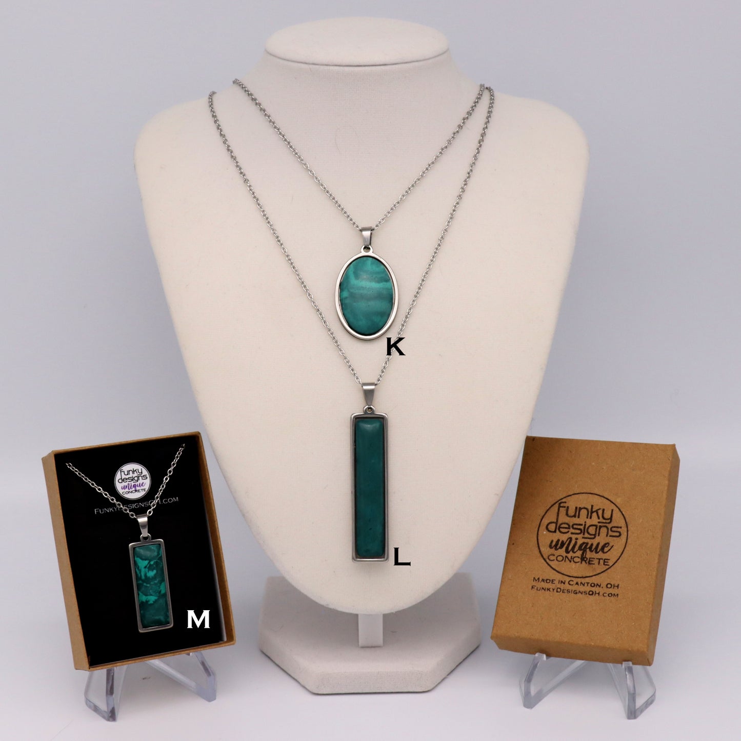 Deep Green Concrete & Steel Jewelry Collection - April 2025