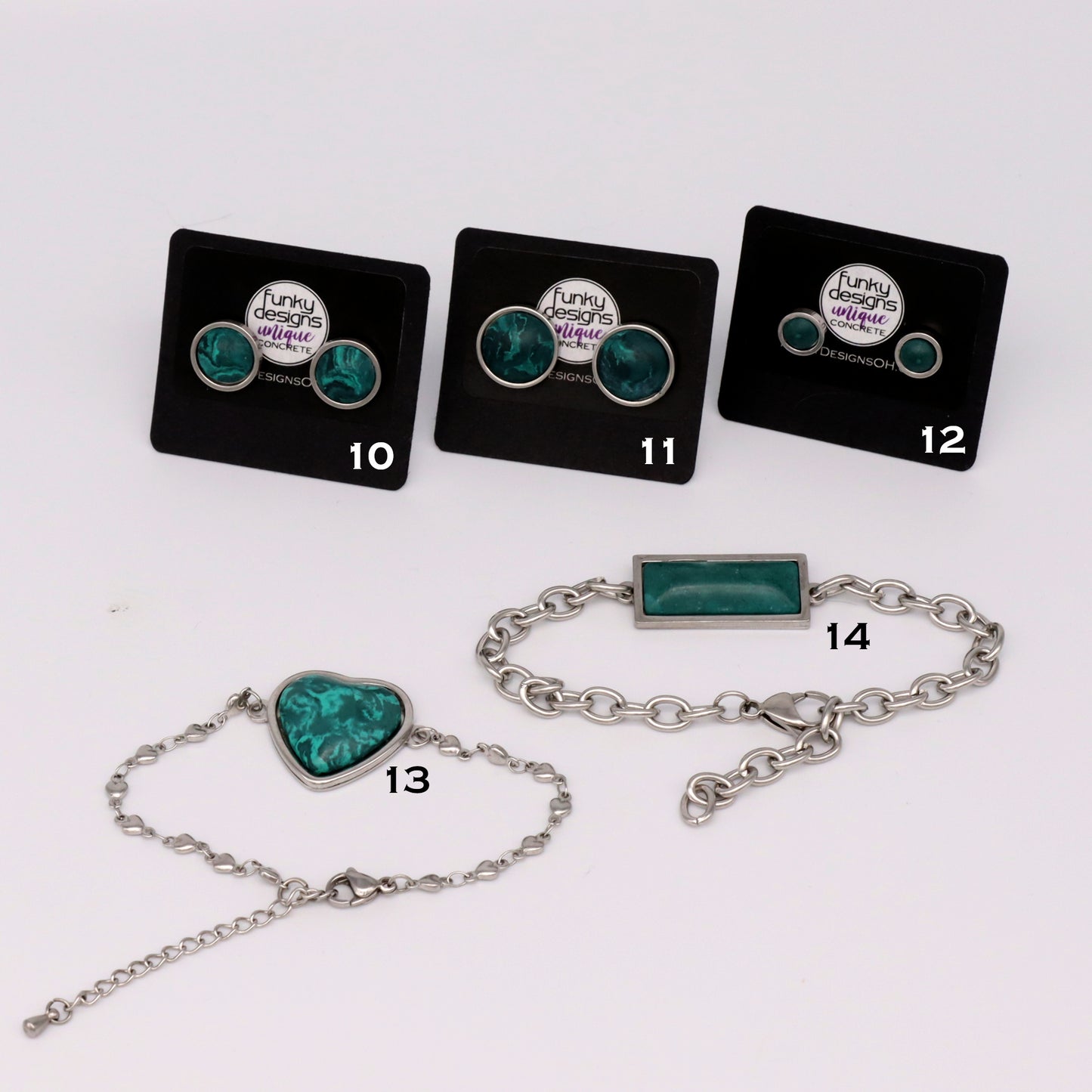 Deep Green Concrete & Steel Jewelry Collection - April 2025