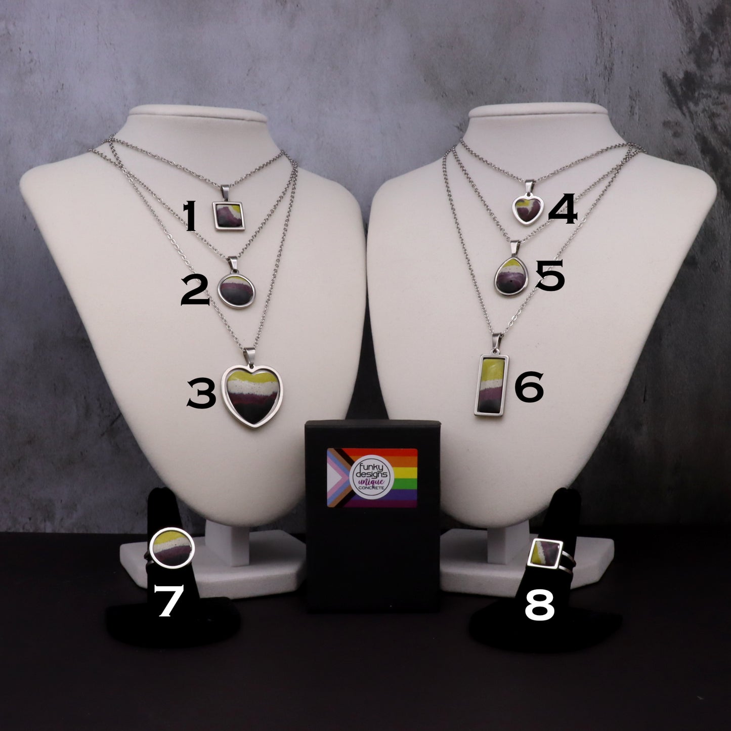 Non Binary Pride Concrete & Steel Jewelry Collection - June 2025