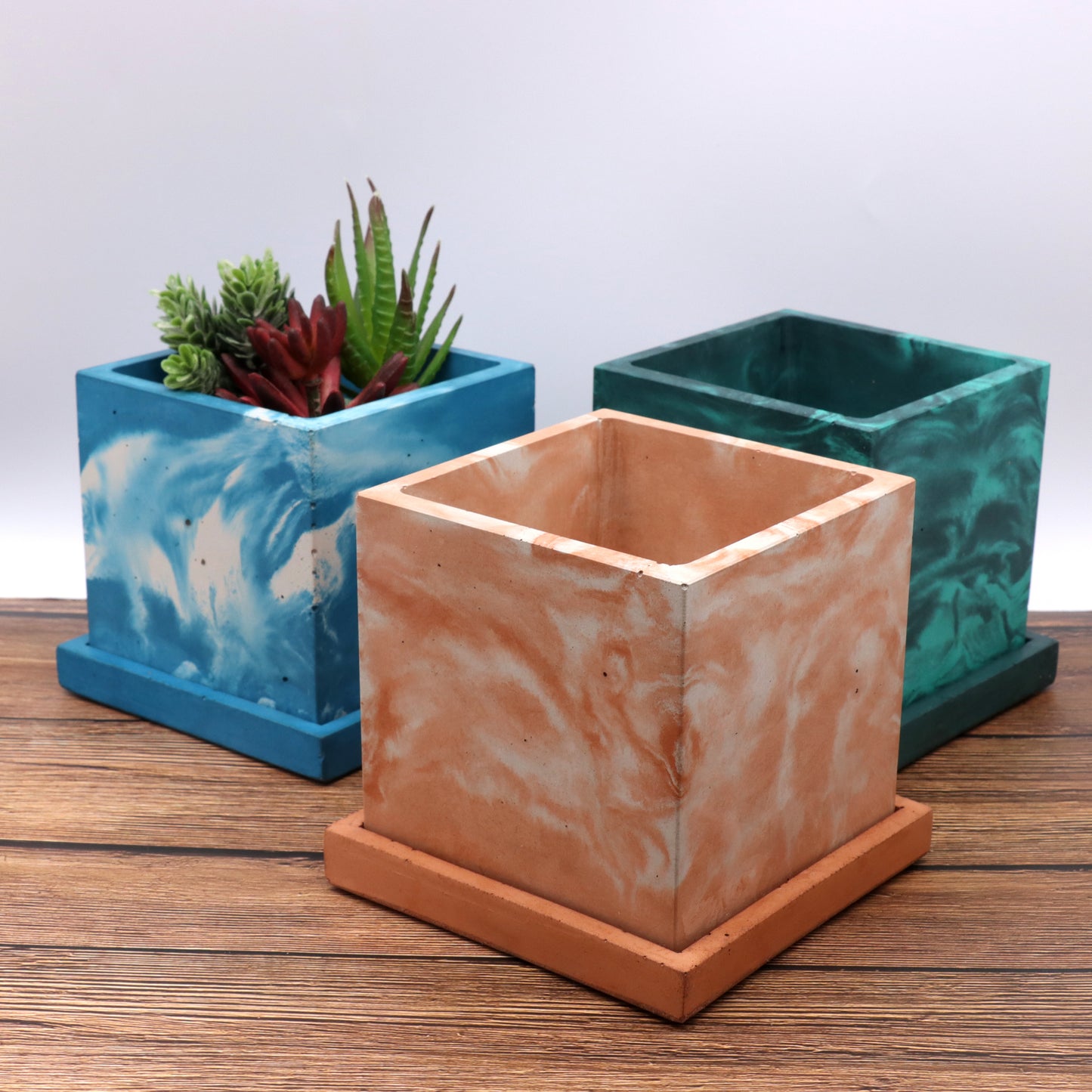 5" Concrete Cube Planter with Matching Base