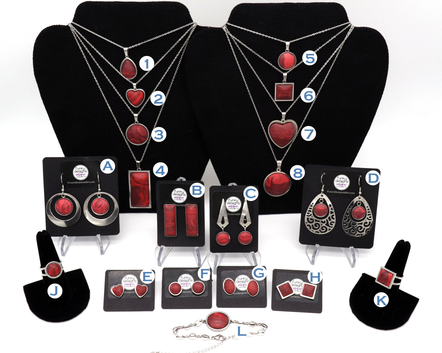 Deep Red Concrete & Steel Jewelry Collection