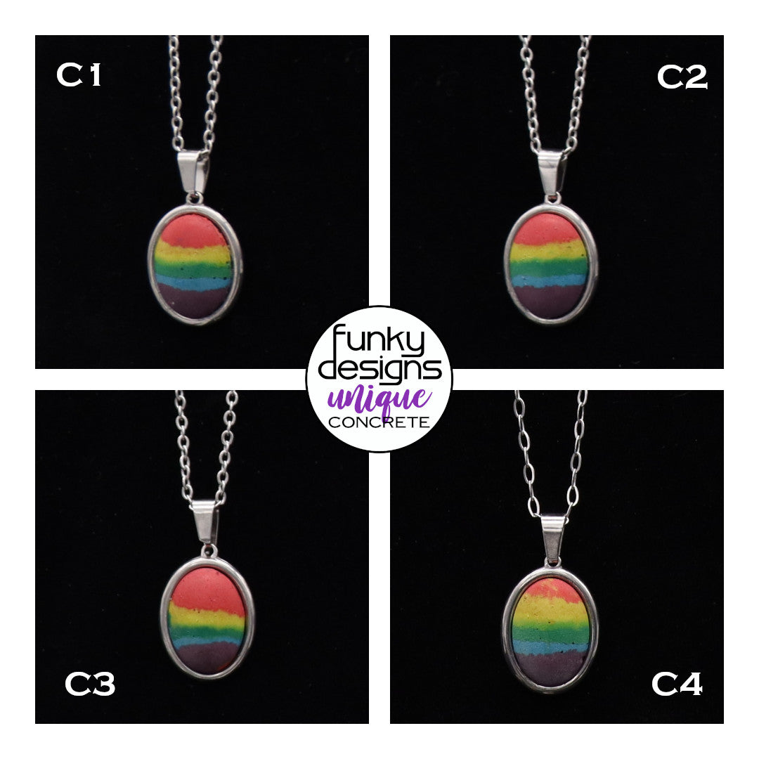 Concrete Pride - 2024 Oval Teardrop Heart Concrete & Steel Rainbow Pride Pendants