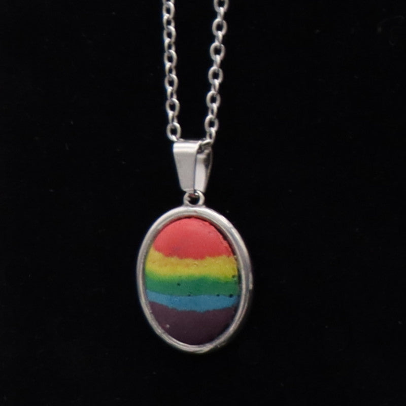 Concrete Pride - 2024 Oval Teardrop Heart Concrete & Steel Rainbow Pride Pendants