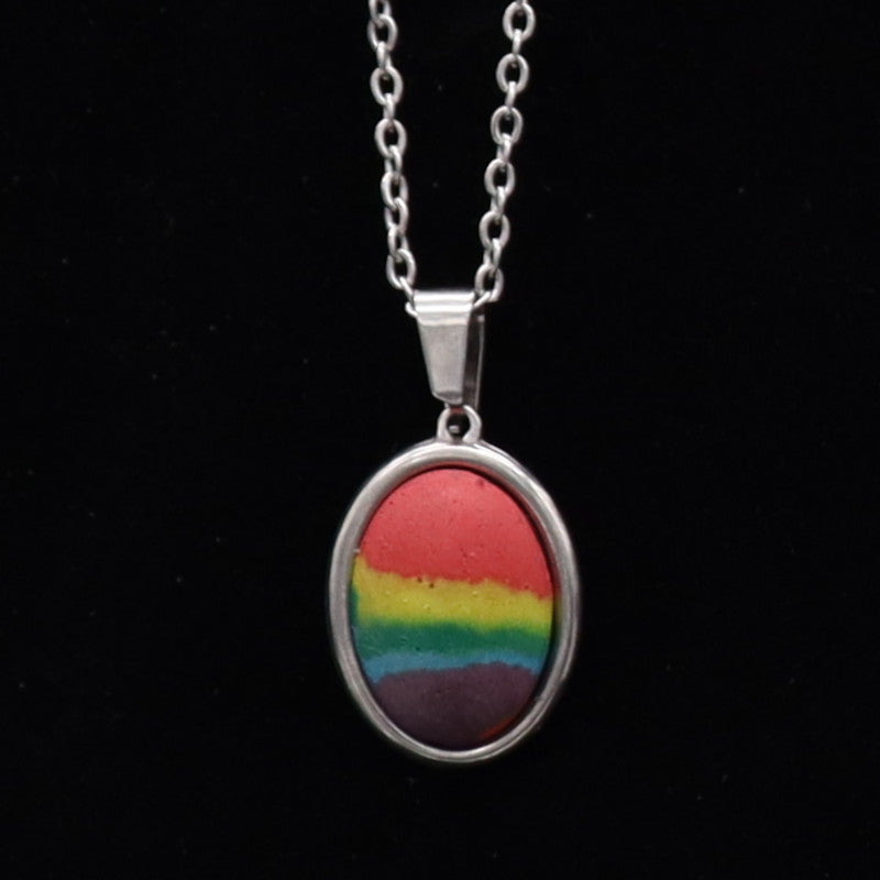 Concrete Pride - 2024 Oval Teardrop Heart Concrete & Steel Rainbow Pride Pendants