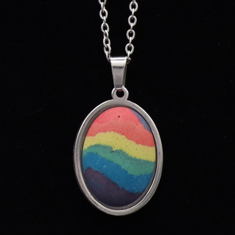 Concrete Pride - 2024 Oval Teardrop Heart Concrete & Steel Rainbow Pride Pendants