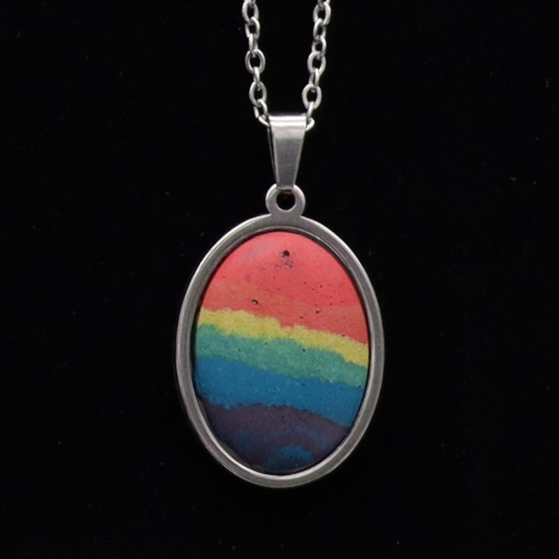 Concrete Pride - 2024 Oval Teardrop Heart Concrete & Steel Rainbow Pride Pendants