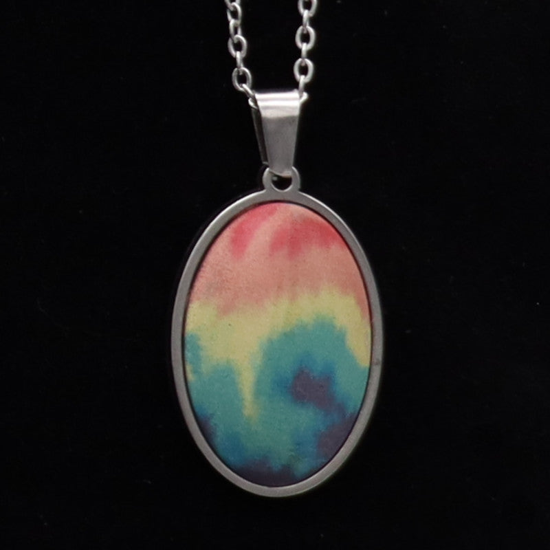 Concrete Pride - 2024 Oval Teardrop Heart Concrete & Steel Rainbow Pride Pendants