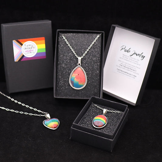 Concrete Pride - 2024 Oval Teardrop Heart Concrete & Steel Rainbow Pride Pendants