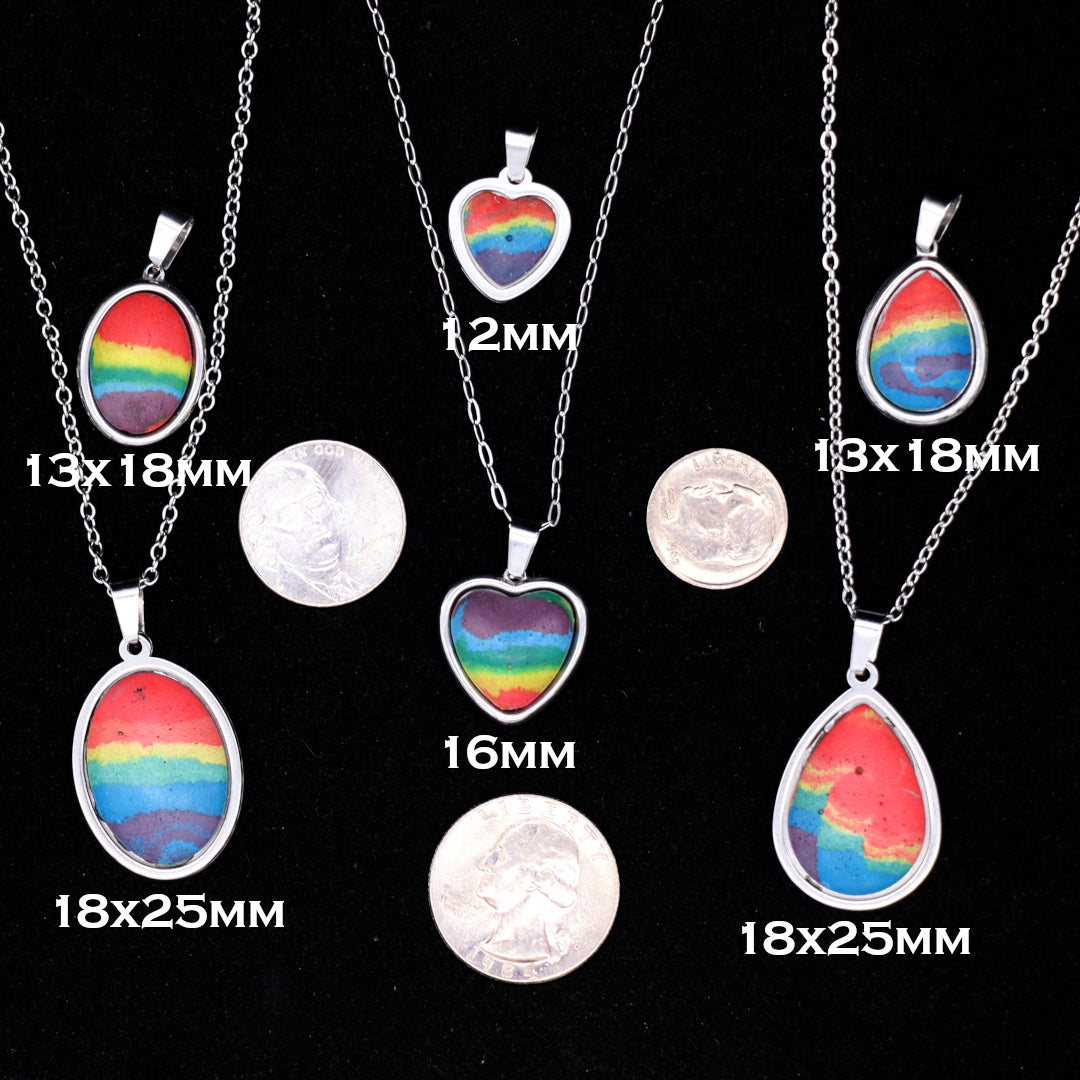 Concrete Pride - 2024 Oval Teardrop Heart Concrete & Steel Rainbow Pride Pendants