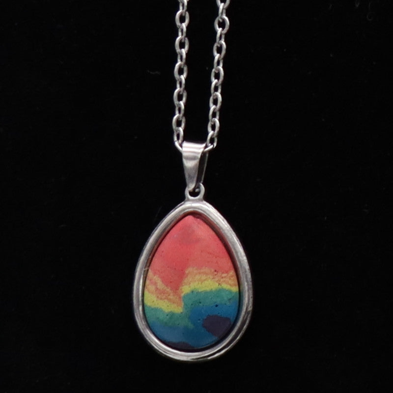 Concrete Pride - 2024 Oval Teardrop Heart Concrete & Steel Rainbow Pride Pendants