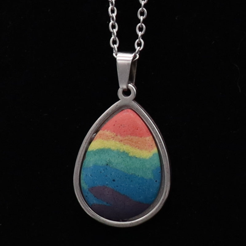 Concrete Pride - 2024 Oval Teardrop Heart Concrete & Steel Rainbow Pride Pendants