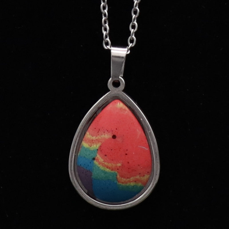 Concrete Pride - 2024 Oval Teardrop Heart Concrete & Steel Rainbow Pride Pendants