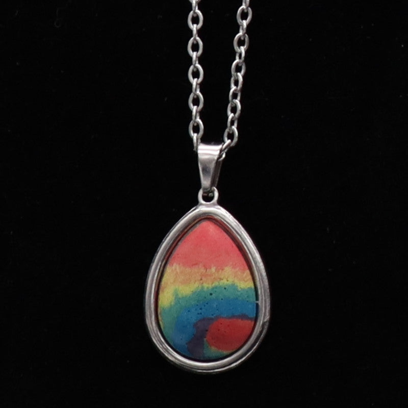 Concrete Pride - 2024 Oval Teardrop Heart Concrete & Steel Rainbow Pride Pendants