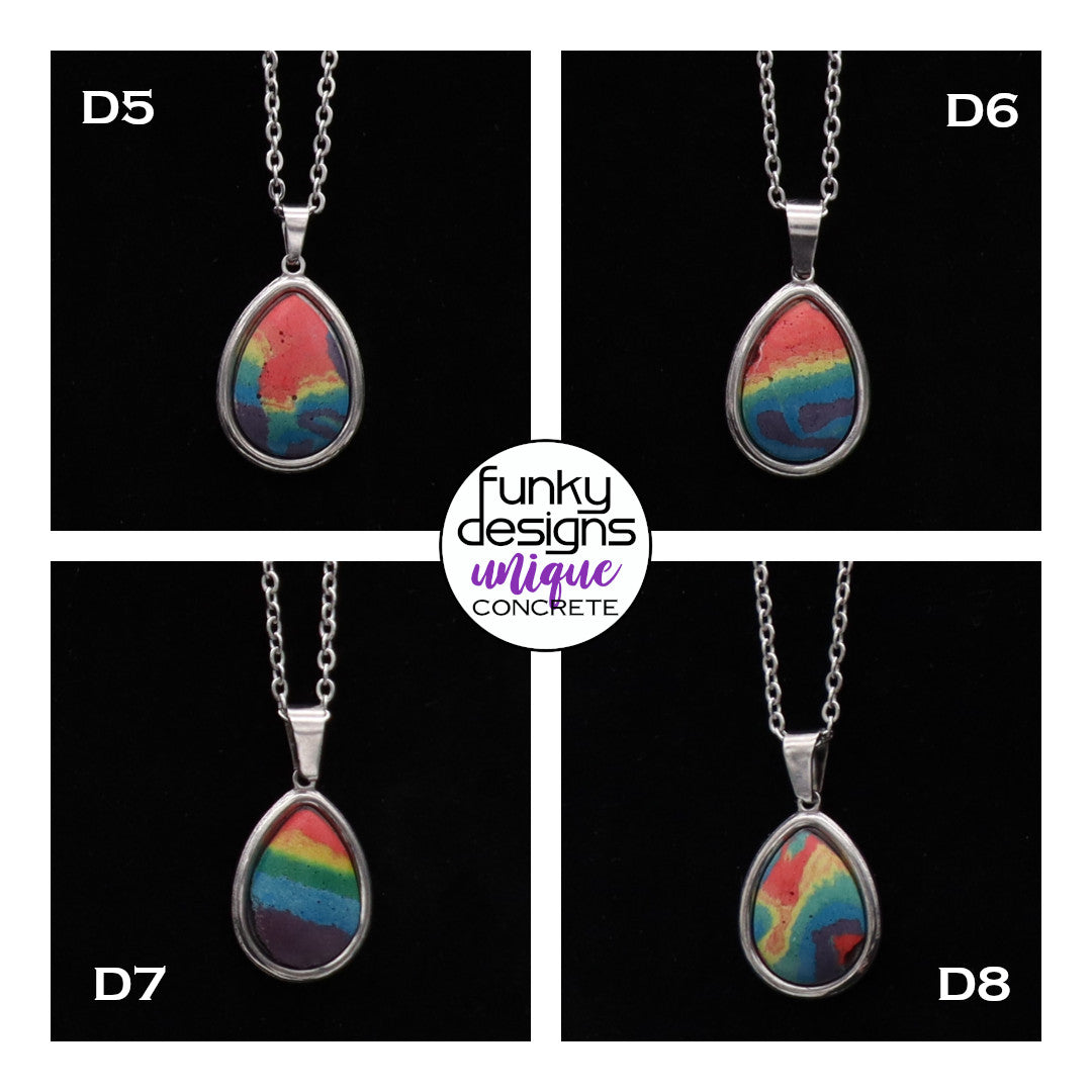 Concrete Pride - 2024 Oval Teardrop Heart Concrete & Steel Rainbow Pride Pendants