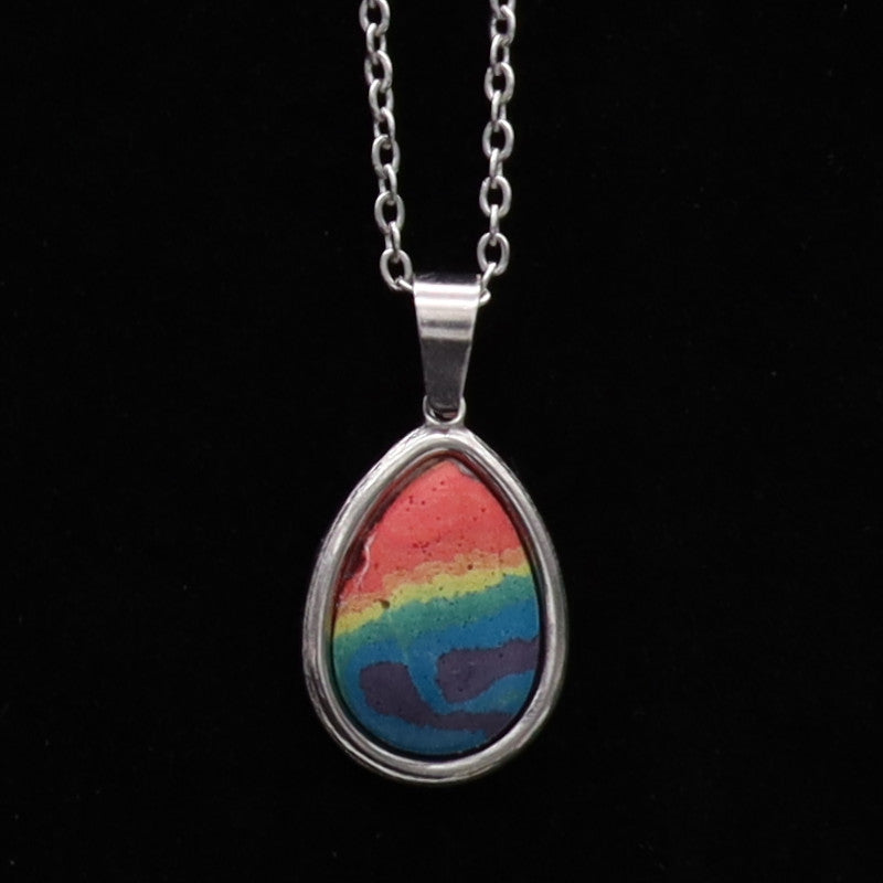 Concrete Pride - 2024 Oval Teardrop Heart Concrete & Steel Rainbow Pride Pendants