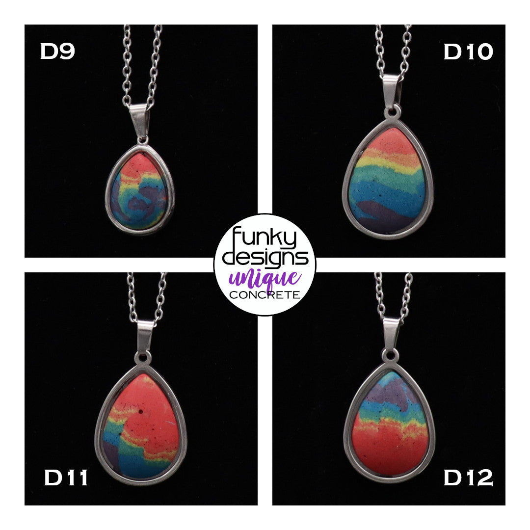 Concrete Pride - 2024 Oval Teardrop Heart Concrete & Steel Rainbow Pride Pendants