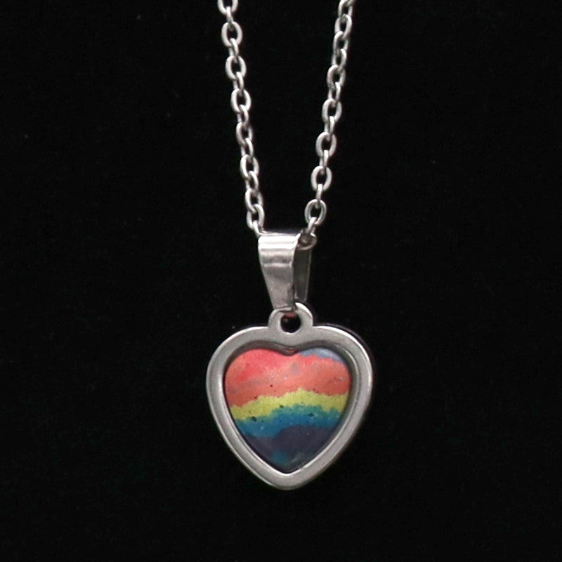 Concrete Pride - 2024 Oval Teardrop Heart Concrete & Steel Rainbow Pride Pendants