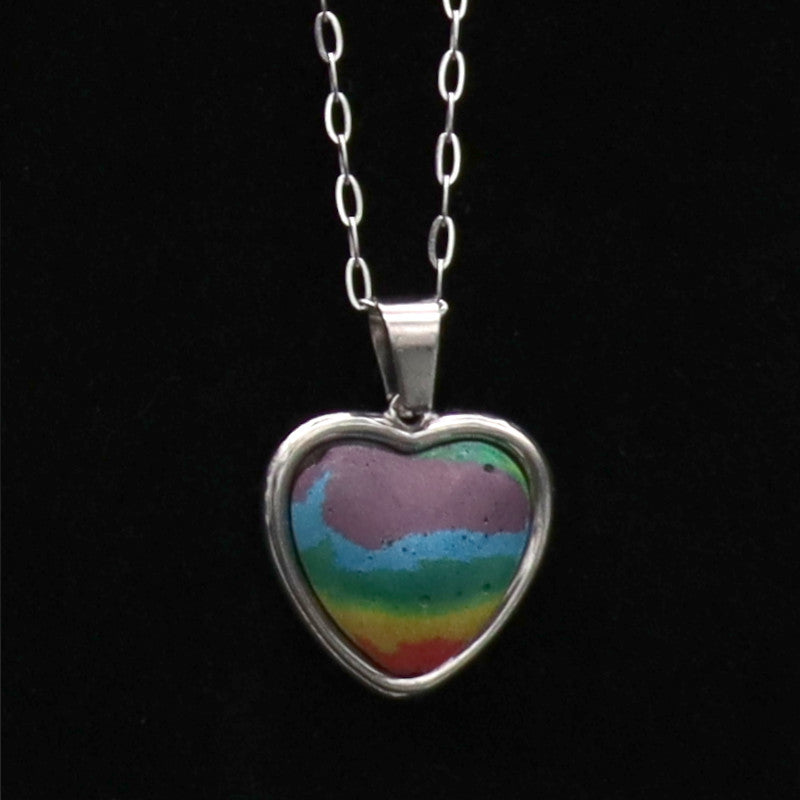 Concrete Pride - 2024 Oval Teardrop Heart Concrete & Steel Rainbow Pride Pendants