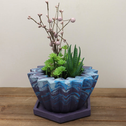 Concrete Starburst Planter with Matching Tray